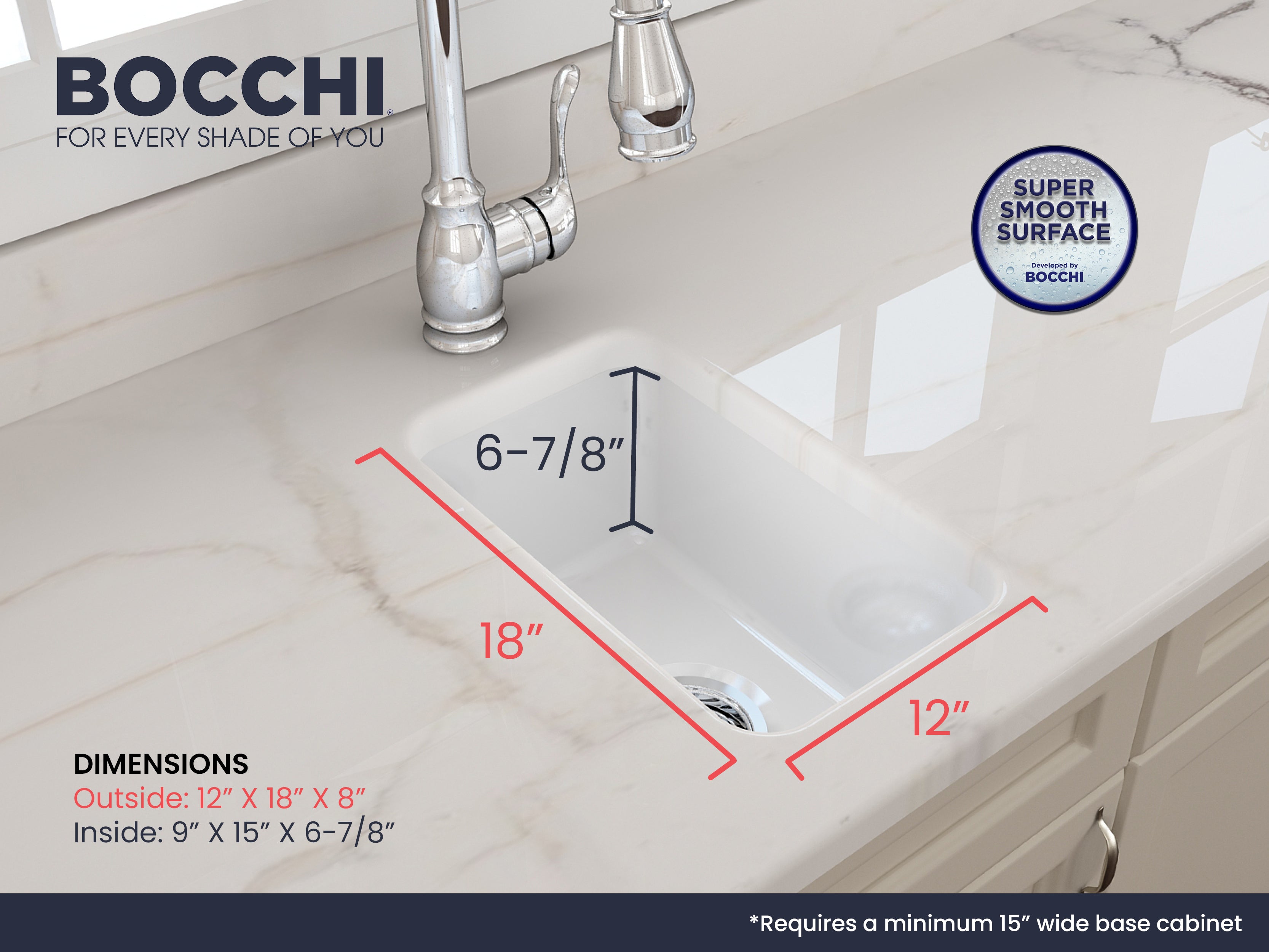 BOCCHI Sotto 12" Fireclay Undermount Single Bowl Bar Sink with Strainer, White, 1358-001-0120