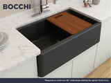 BOCCHI Arona 33" Granite Workstation Farmhouse Sink Kit with Faucet and Accessories, Metallic Black (sink) / Chrome (faucet), 1600-505-2020CH