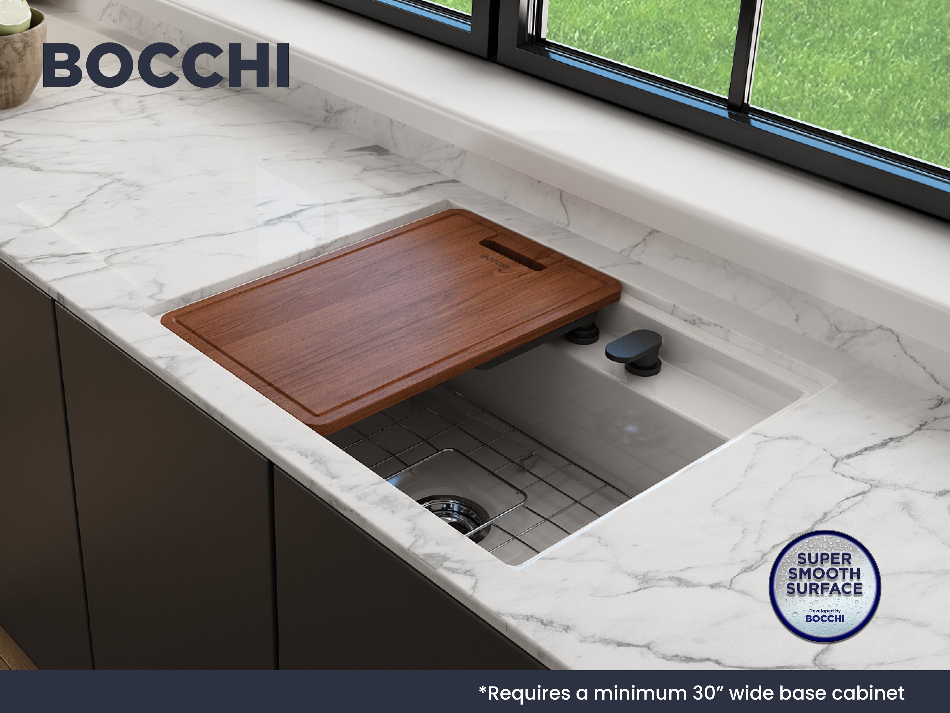 BOCCHI Baveno Uno 27" Dual Mount Fireclay Workstation Kitchen Sink Kit with Accessories, White, 1633-001-0132