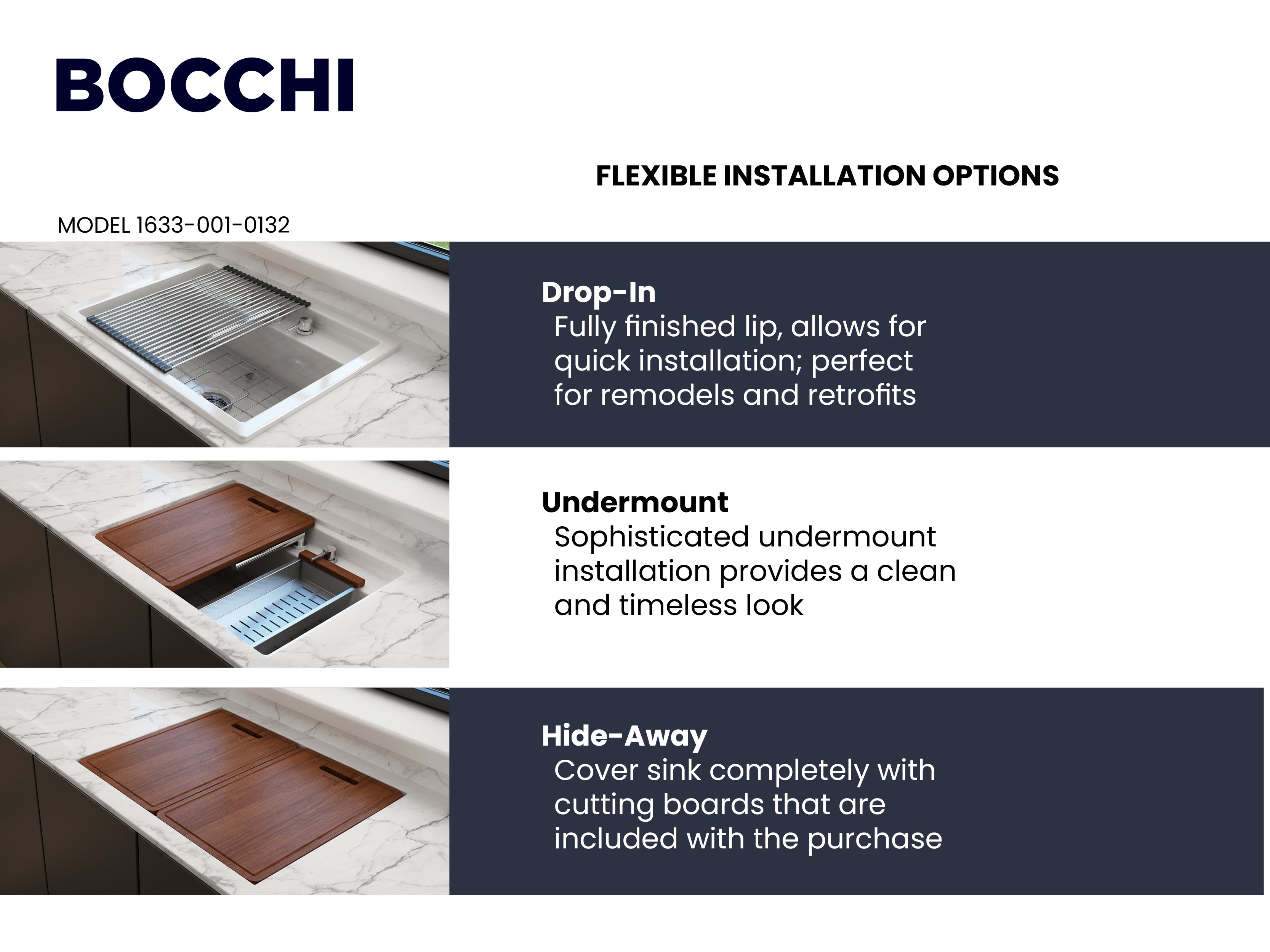 BOCCHI Baveno Uno 27" Dual Mount Fireclay Workstation Kitchen Sink Kit with Accessories, White, 1633-001-0132