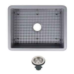 Alternate Image for Nantucket Sinks Island 24" Dual Mount Fireclay Kitchen Sink with Accessories, Matte Grey, ISFC24GR-SB1