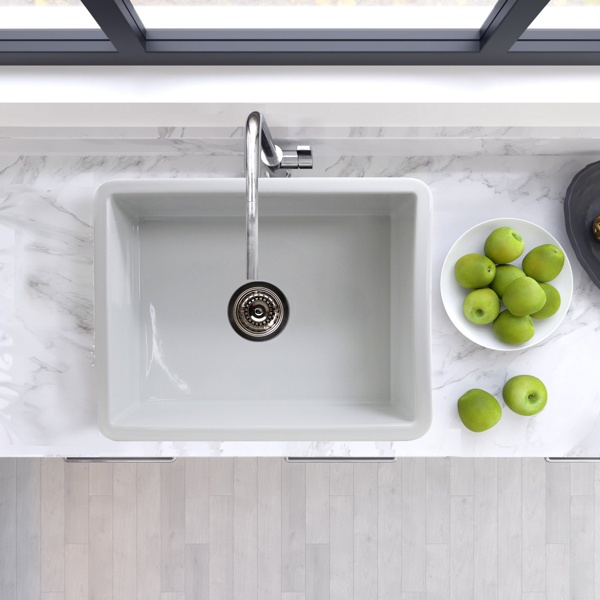 Nantucket Sinks Island 24" Dual Mount Fireclay Kitchen Sink with Accessories, White, ISFC24W-SB1