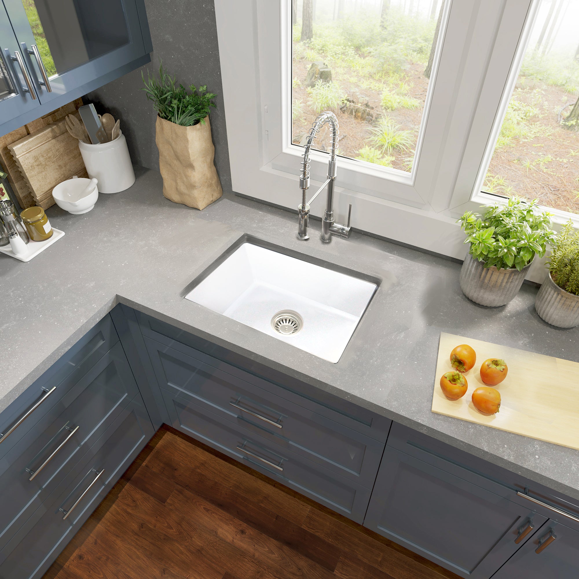 Nantucket Sinks Island 24" Dual Mount Fireclay Kitchen Sink with Accessories, White, ISFC24W-SB1
