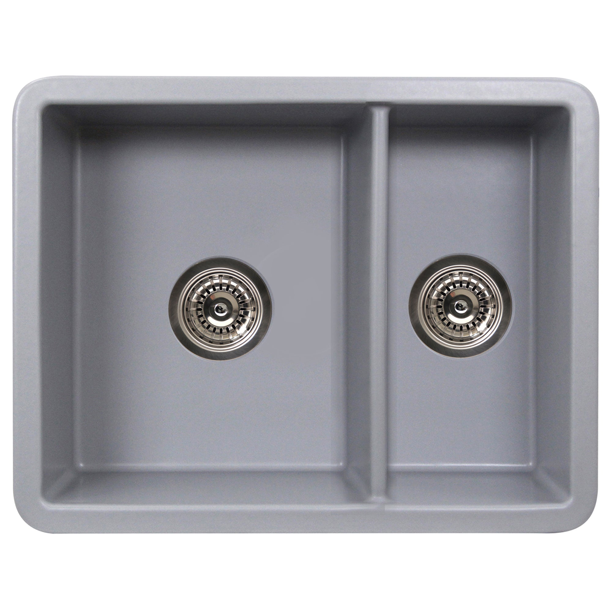 Nantucket Sinks Island 24" Dual Mount Fireclay Kitchen Sink with Accessories, 67/33 Double Bowl, Matte Grey, ISFC24x18GR-DB2