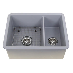 Alternate Image for Nantucket Sinks Island 24" Dual Mount Fireclay Kitchen Sink with Accessories, 67/33 Double Bowl, Matte Grey, ISFC24x18GR-DB2