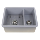 Nantucket Sinks Island 24" Dual Mount Fireclay Kitchen Sink with Accessories, 67/33 Double Bowl, Matte Grey, ISFC24x18GR-DB2