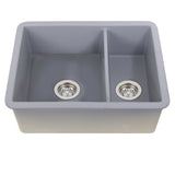 Nantucket Sinks Island 24" Dual Mount Fireclay Kitchen Sink with Accessories, 67/33 Double Bowl, Matte Grey, ISFC24x18GR-DB2