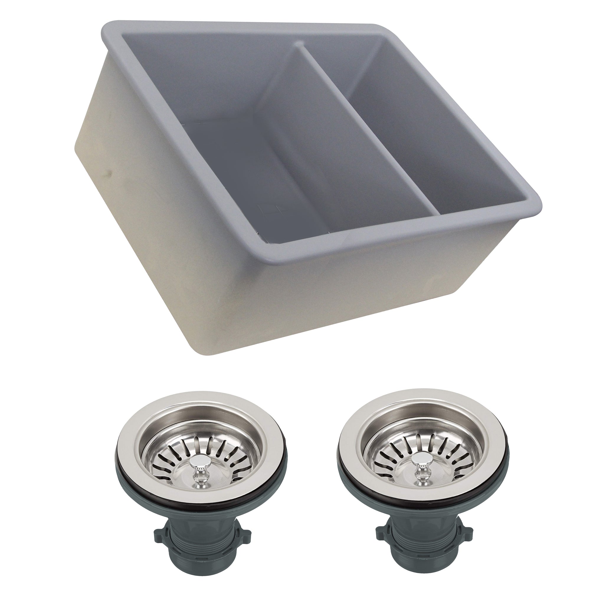 Nantucket Sinks Island 24" Dual Mount Fireclay Kitchen Sink with Accessories, 67/33 Double Bowl, Matte Grey, ISFC24x18GR-DB2