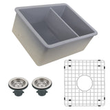 Nantucket Sinks Island 24" Dual Mount Fireclay Kitchen Sink with Accessories, 67/33 Double Bowl, Matte Grey, ISFC24x18GR-DB2