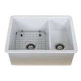 Nantucket Sinks Island 24" Dual Mount Fireclay Kitchen Sink with Accessories, 67/33 Double Bowl, White, ISFC24x18W-DB2