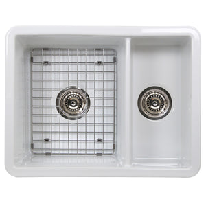 Alternate Image for Nantucket Sinks Island 24" Dual Mount Fireclay Kitchen Sink with Accessories, 67/33 Double Bowl, White, ISFC24x18W-DB2