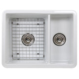 Nantucket Sinks Island 24" Dual Mount Fireclay Kitchen Sink with Accessories, 67/33 Double Bowl, White, ISFC24x18W-DB2