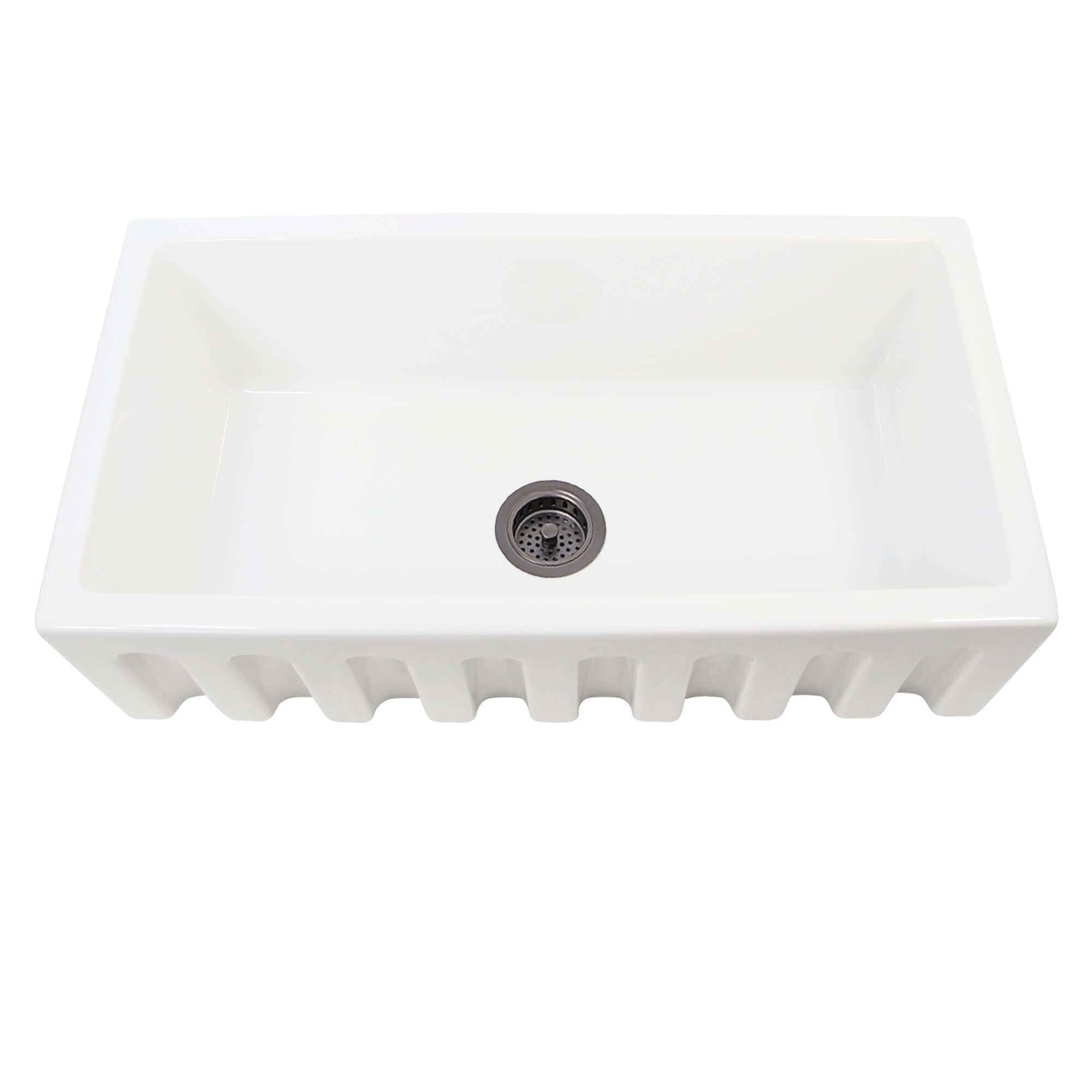 Nantucket Sinks Island 33" Fireclay Farmhouse Sink, White, ISFCW33x18SO