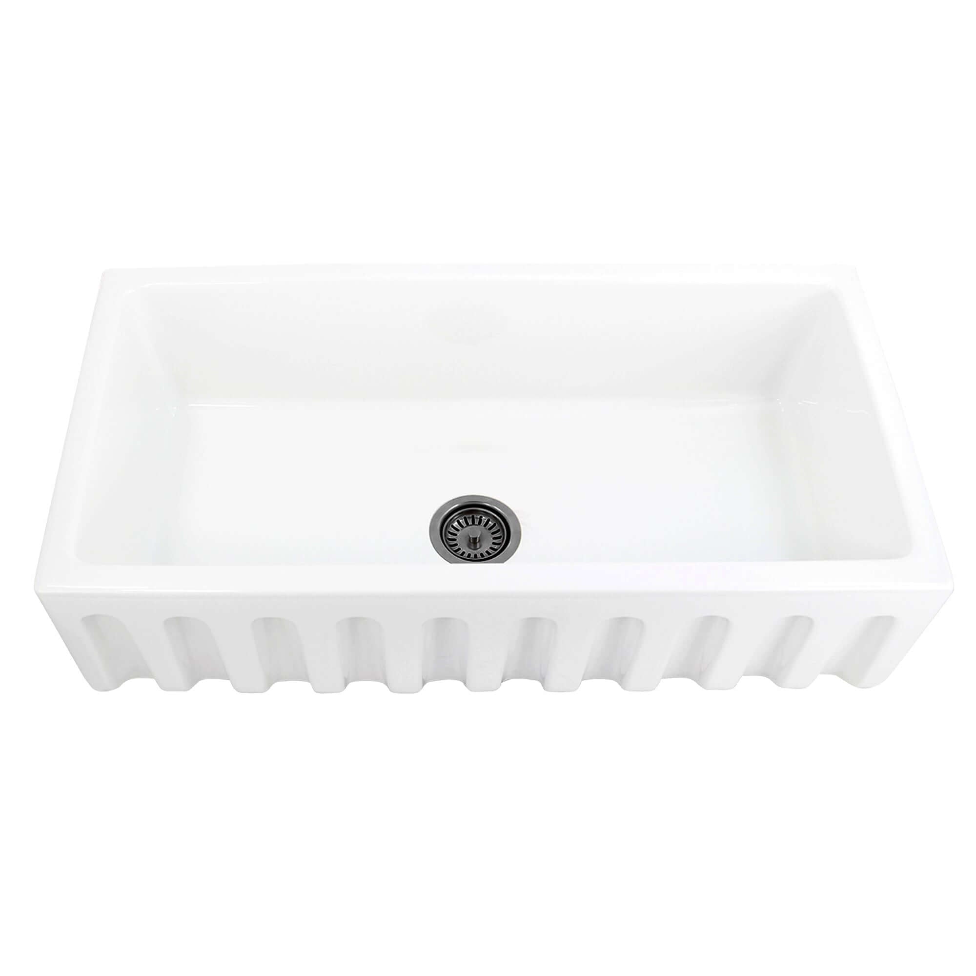 Nantucket Sinks Island 36" Fireclay Farmhouse Sink, White, ISFCW36x18SO