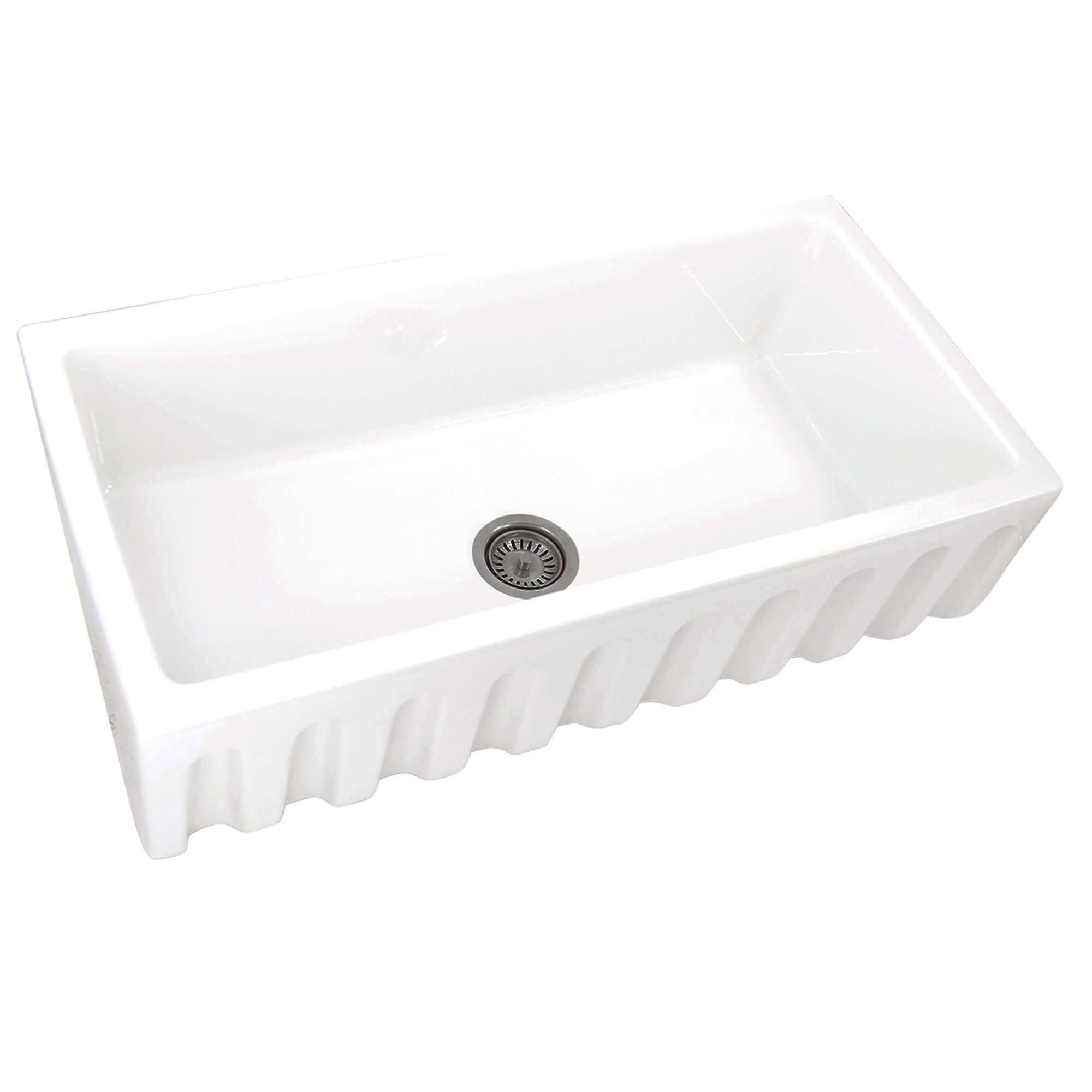Nantucket Sinks Island 36" Fireclay Farmhouse Sink, White, ISFCW36x18SO
