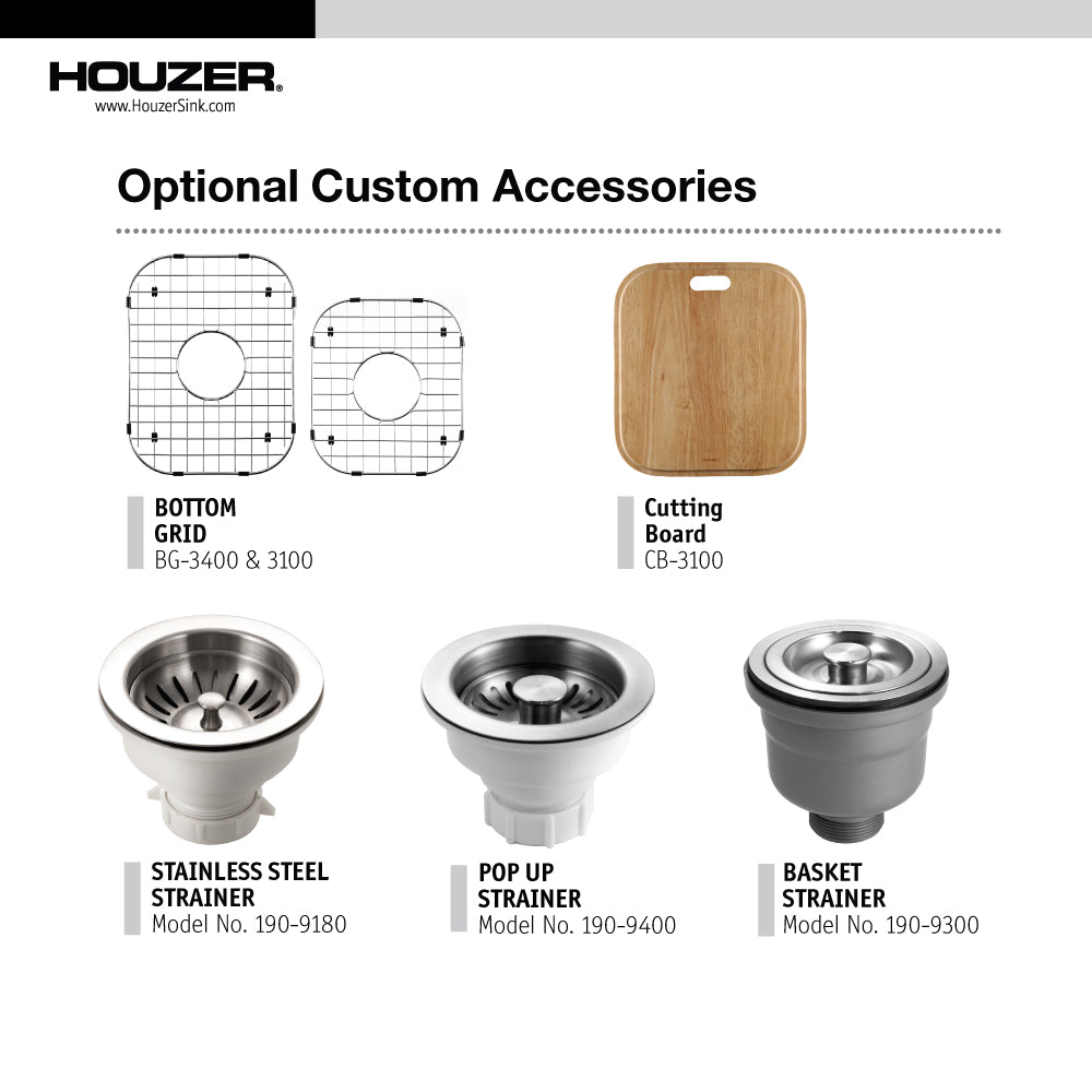 Houzer 33" Stainless Steel Topmount 60/40 Double Bowl Kitchen Sink, 20 Gauge, ISL-3322BS1-1