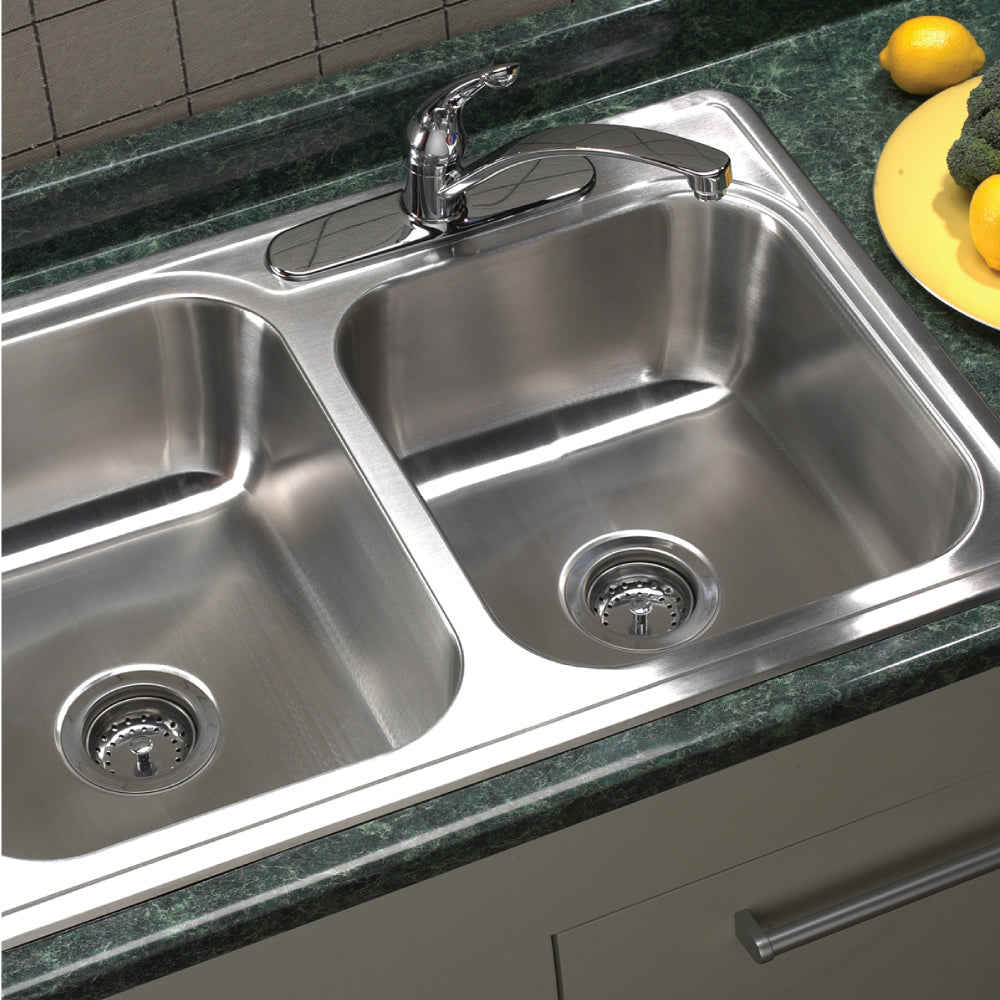 Houzer 33" Stainless Steel Topmount 60/40 Double Bowl Kitchen Sink, 20 Gauge, ISL-3322BS1-1