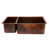 Premier Copper Products 33" Hammered Copper Kitchen 25/75 Double Basin Sink with Matching Drains, and Accessories, Oil Rubbed Bronze, KSP3_K25DB33199