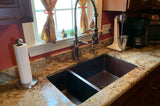 Installation Image of Premier Copper Products 33" Copper Kitchen Sink, 25/75 Double Bowl, Oil Rubbed Bronze, K25DB33199