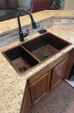 Installation Image of Premier Copper Products 33" Copper Kitchen Sink, 25/75 Double Bowl, Oil Rubbed Bronze, K25DB33199