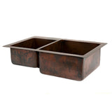 Premier Copper Products 33" Hammered Copper Kitchen 40/60 Double Basin Sink with Matching Drains, and Accessories, Oil Rubbed Bronze, KSP3_K40DB33229