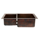 Premier Copper Products 33" Hammered Copper Kitchen 40/60 Double Basin Sink with Matching Drains, and Accessories, Oil Rubbed Bronze, KSP3_K40DB33229