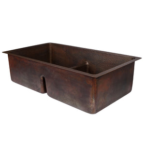 Alternate Image for Premier Copper Products 33" Copper Kitchen Sink, 50/50 Double Bowl, Oil Rubbed Bronze, K50DB33199-SD5