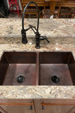 Installation Image of Premier Copper Products 33" Copper Kitchen Sink, 50/50 Double Bowl, Oil Rubbed Bronze, K50DB33199