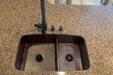 Installation Image of Premier Copper Products 33" Copper Kitchen Sink, 60/40 Double Bowl, Oil Rubbed Bronze, K60DB33199-SD5