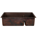 Premier Copper Products 33" Hammered Copper Kitchen 70/30 Double Basin Sink with Short 5" Divider w/ Matching Drains and Accessories, Oil Rubbed Bronze, KSP3_K70DB33199-SD5