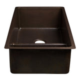 Premier Copper Products 33" Hammered Copper Kitchen 70/30 Double Basin Sink with Short 5" Divider w/ Matching Drains and Accessories, Oil Rubbed Bronze, KSP3_K70DB33199-SD5