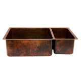 Premier Copper Products 33" Hammered Copper Kitchen 75/25 Double Basin Sink with Matching Drains, and Accessories, Oil Rubbed Bronze, KSP3_K75DB33199