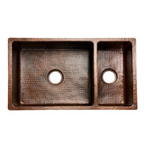 Premier Copper Products 33" Hammered Copper Kitchen 75/25 Double Basin Sink with Matching Drains, and Accessories, Oil Rubbed Bronze, KSP3_K75DB33199