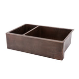 Main Image of Premier Copper Products 33" Copper Farmhouse Sink, 25/75 Double Bowl, Oil Rubbed Bronze, KA25DB33229