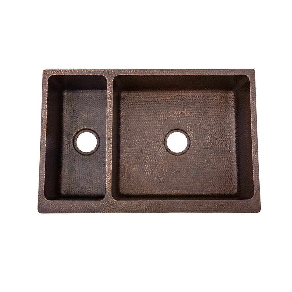 Alternative View of Premier Copper Products 33" Copper Farmhouse Sink, 25/75 Double Bowl, Oil Rubbed Bronze, KA25DB33229