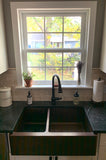 Installation Image of Premier Copper Products 33" Copper Farmhouse Sink, 40/60 Double Bowl, Oil Rubbed Bronze, KA40DB33229