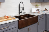 Installation Image of Premier Copper Products 33" Copper Farmhouse Sink, 40/60 Double Bowl, Oil Rubbed Bronze, KA40DB33229