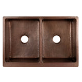 Alternative View of Premier Copper Products 33" Copper Farmhouse Sink, 50/50 Double Bowl, Antique Copper, KA50B33229