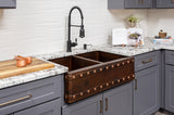 Installation Image of Premier Copper Products 33" Copper Farmhouse Sink, 50/50 Double Bowl, Oil Rubbed Bronze, KA50DB33229BS