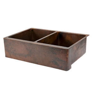 Alternate Image for Premier Copper Products 33" Copper Farmhouse Sink, 50/50 Double Bowl, Oil Rubbed Bronze, KA50DB33229