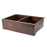 Main Image of Premier Copper Products 33" Copper Farmhouse Sink, 50/50 Double Bowl, Oil Rubbed Bronze, KA50DB33229