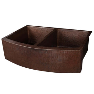 Alternate Image for Premier Copper Products 33" Copper Farmhouse Sink, 50/50 Double Bowl, Oil Rubbed Bronze, KA50RDB33249