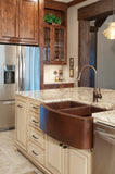 Installation Image of Premier Copper Products 33" Copper Farmhouse Sink, 50/50 Double Bowl, Oil Rubbed Bronze, KA50RDB33249