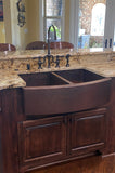 Installation Image of Premier Copper Products 33" Copper Farmhouse Sink, 50/50 Double Bowl, Oil Rubbed Bronze, KA50RDB33249