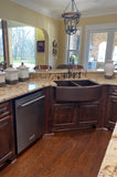 Installation Image of Premier Copper Products 33" Copper Farmhouse Sink, 50/50 Double Bowl, Oil Rubbed Bronze, KA50RDB33249