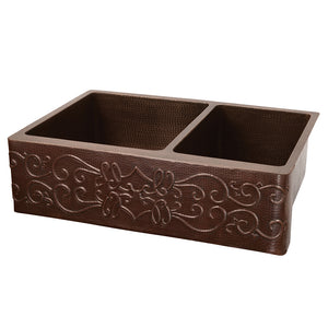 Alternate Image for Premier Copper Products 33" Copper Farmhouse Sink, 60/40 Double Bowl, Oil Rubbed Bronze, KA60DB33229S