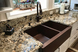 Installation Image of Premier Copper Products 33" Copper Farmhouse Sink, 60/40 Double Bowl, Oil Rubbed Bronze, KA60DB33229