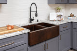 Installation Image of Premier Copper Products 33" Copper Farmhouse Sink, 60/40 Double Bowl, Oil Rubbed Bronze, KA60DB33229