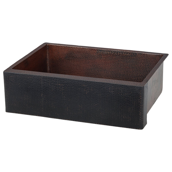 Premier Copper Products 30" Hammered Copper Farmhouse Sink, Glazed Black, 14 Gauge, KASBLK30229