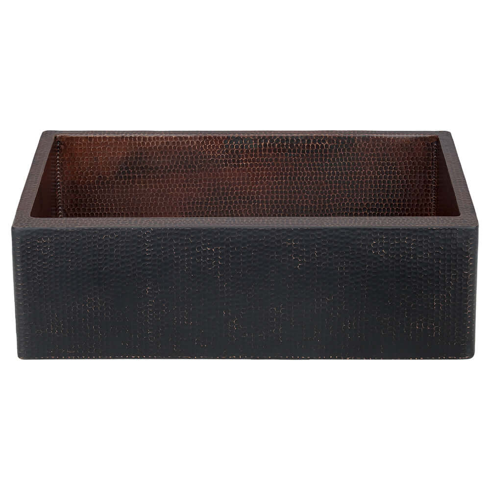 Premier Copper Products 30" Hammered Copper Farmhouse Sink, Glazed Black, 14 Gauge, KASBLK30229